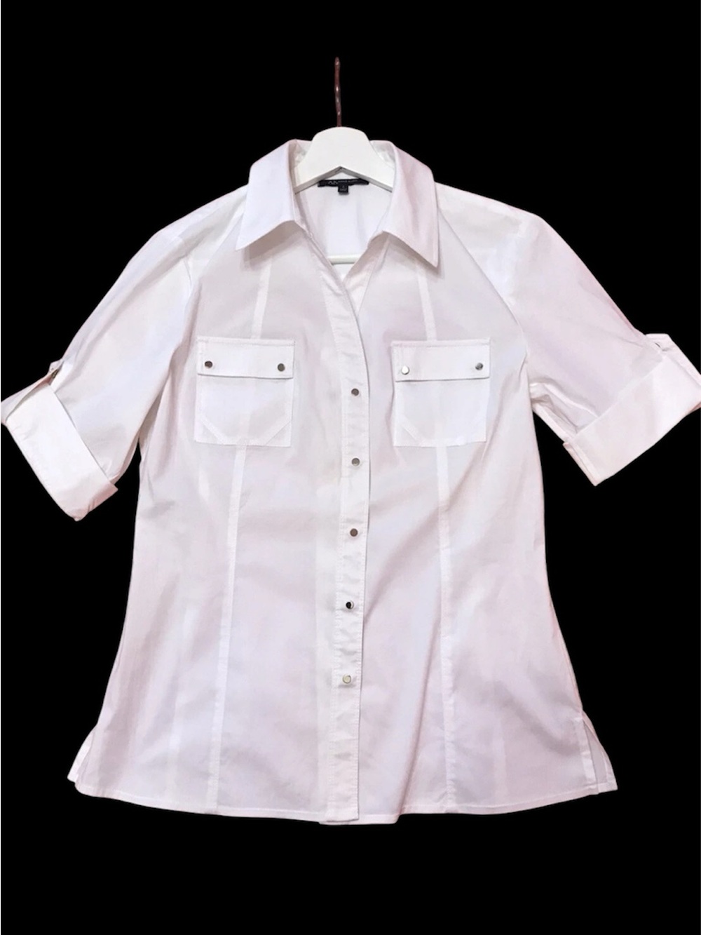 Anne Klein White Utility Shirt Top Preppy Office Classic Pockets 14  Workwear - Picture 2 of 6